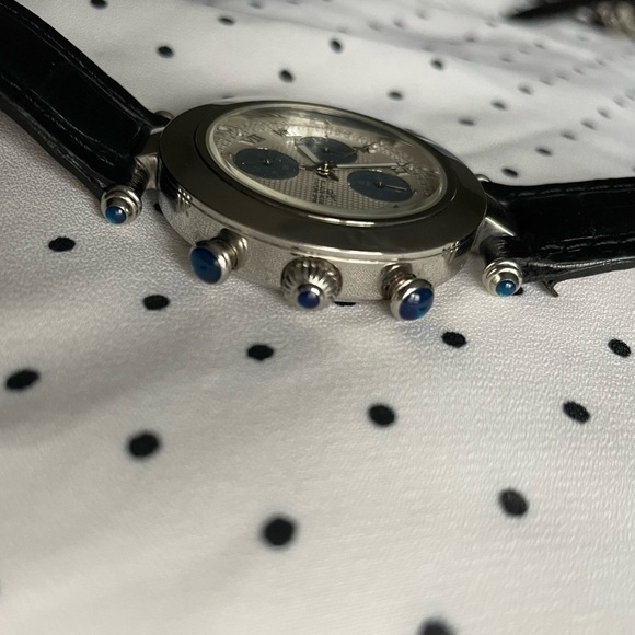 EUC - Men’s Klaus Kobec Stainless Steel Watch w/Black Leather Band - Picture 3 of 3